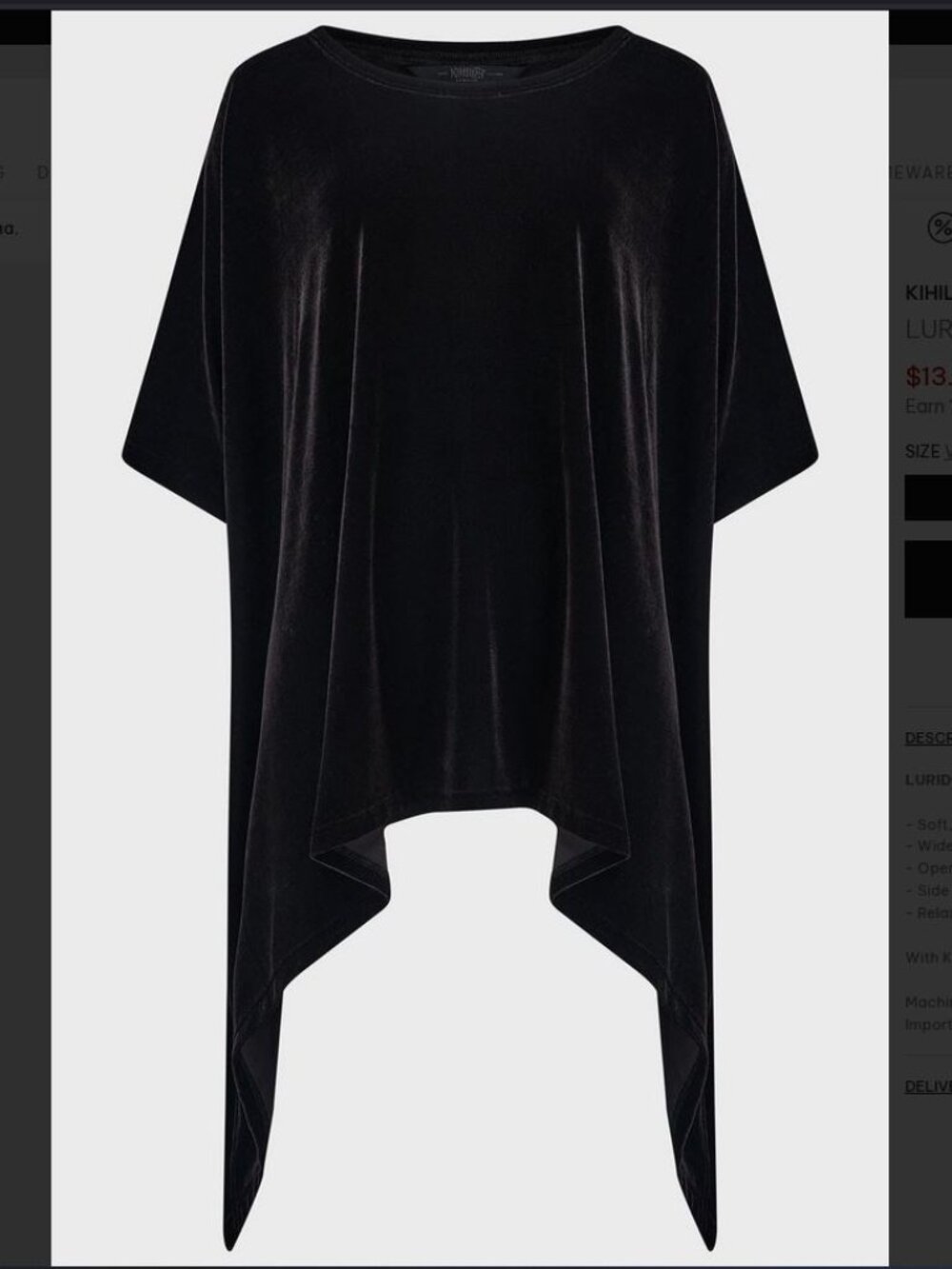 NEW Killstar Lurid Velvet Black Loose Drape High Low Oversized Shirt Size M/L - Picture 4 of 5